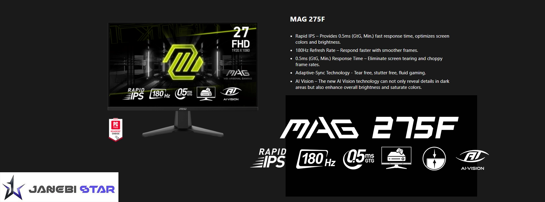  مانیتور گیمینگ ام اس آی مدل MAG 275F سایز 27 اینچ