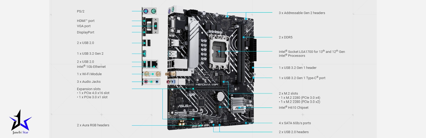 مادربرد ایسوس مدل Prime H610M-A WiFi