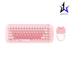 ماوس و کیبورد بی سیم مافی مدل Candy رنگ صورتی
