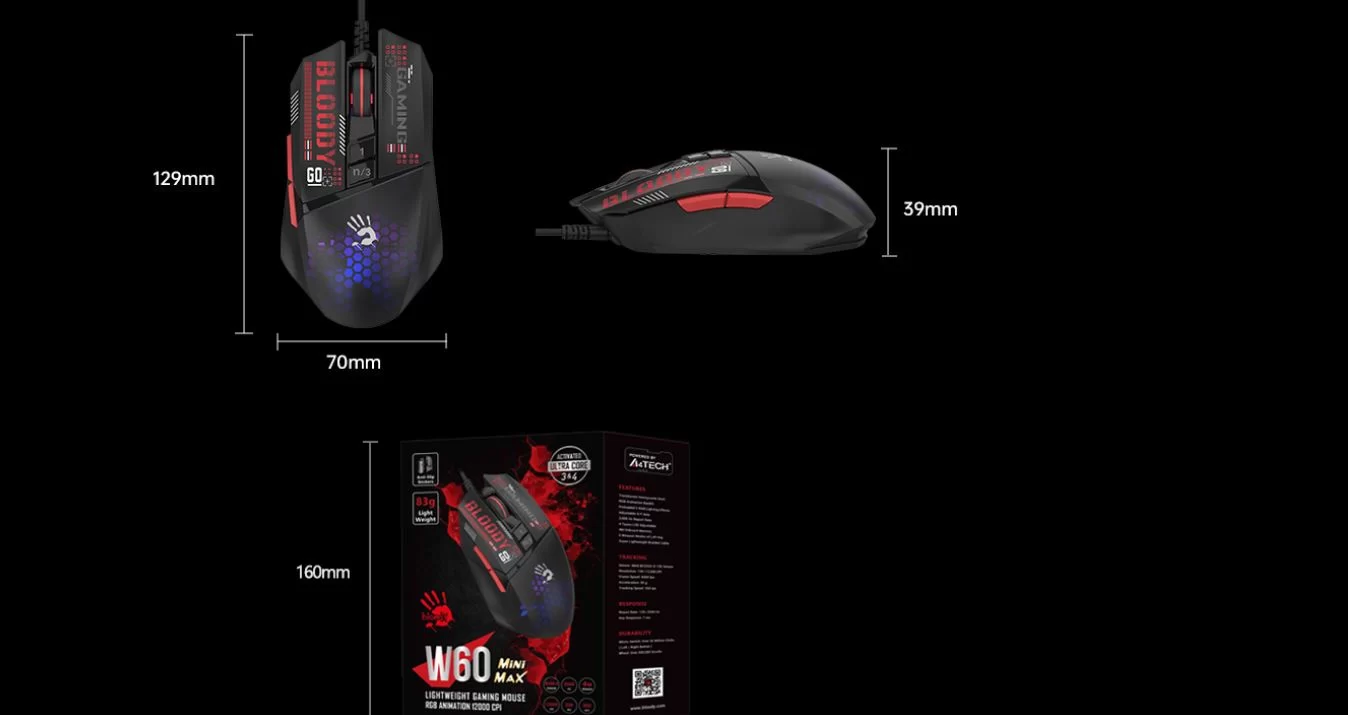 ماوس باسیم گیمینگ ای فورتک BLOODY W60 MAX MINI