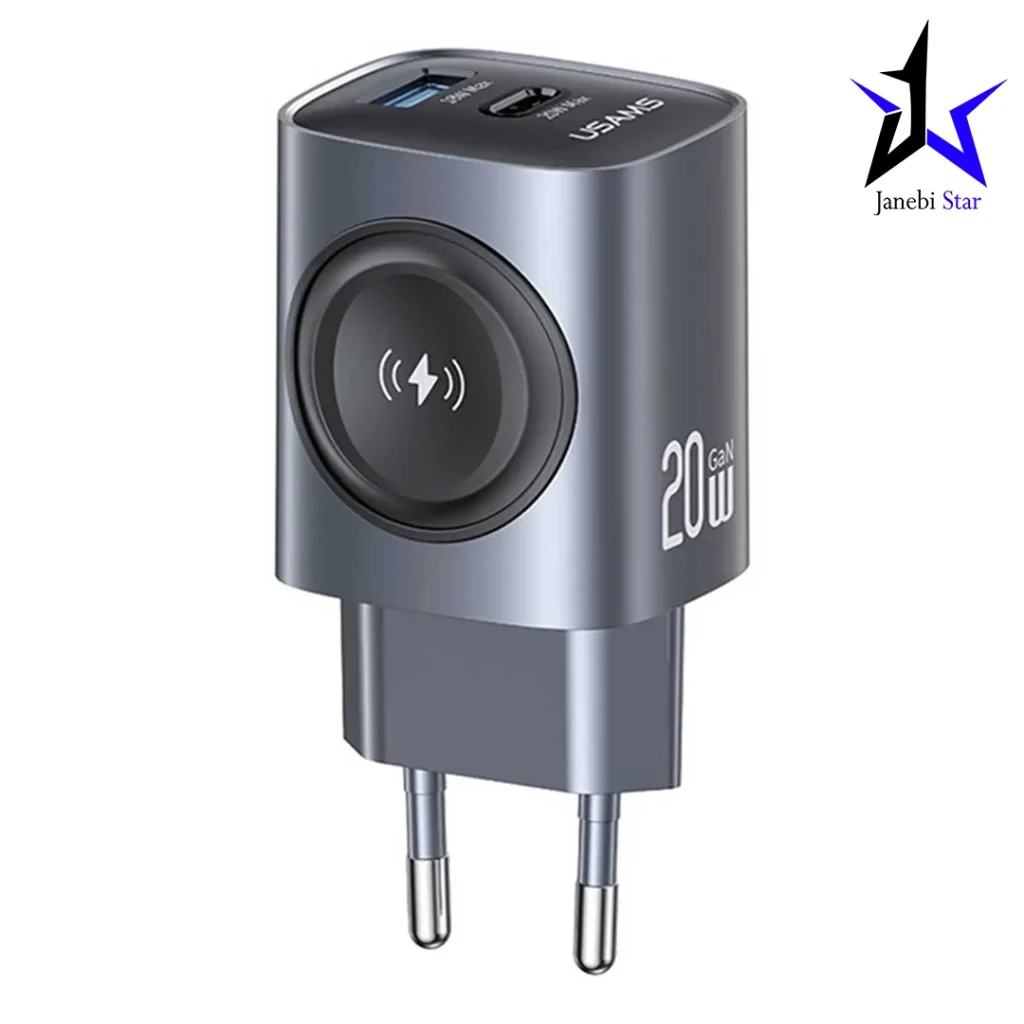 شارژر دیواری تایپ‌سی 20 وات و یو‌اس‌بی 18 وات و شارژر اپل‌واچ یوسامز CC293 T67