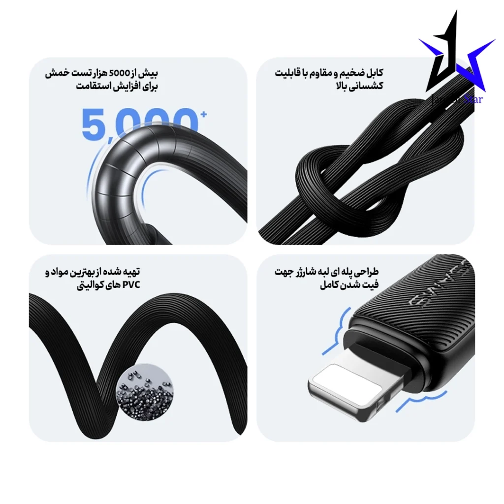 کابل شارژ USB-A to Lightning یوسمز مدل US-SJ699 با طول 3 متر
