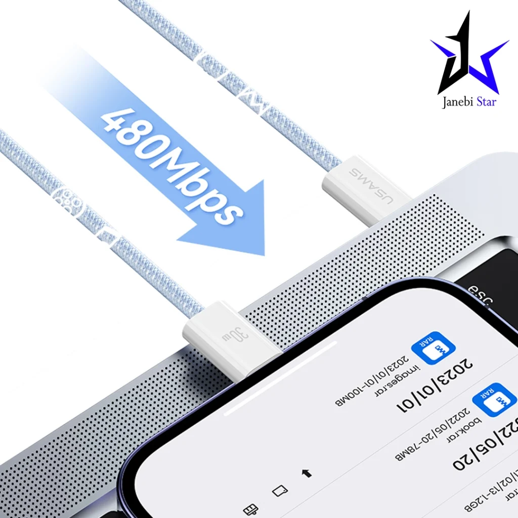 کابل تایپ سی به لایتنینگ فست شارژ 30 وات یوسامز US-SJ657 طول 1.2 متر