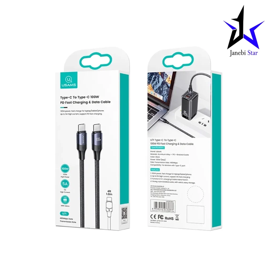 کابل تبدیل usb-c یوسمز مدل Sj526 طول 3 متر توان 100 وات