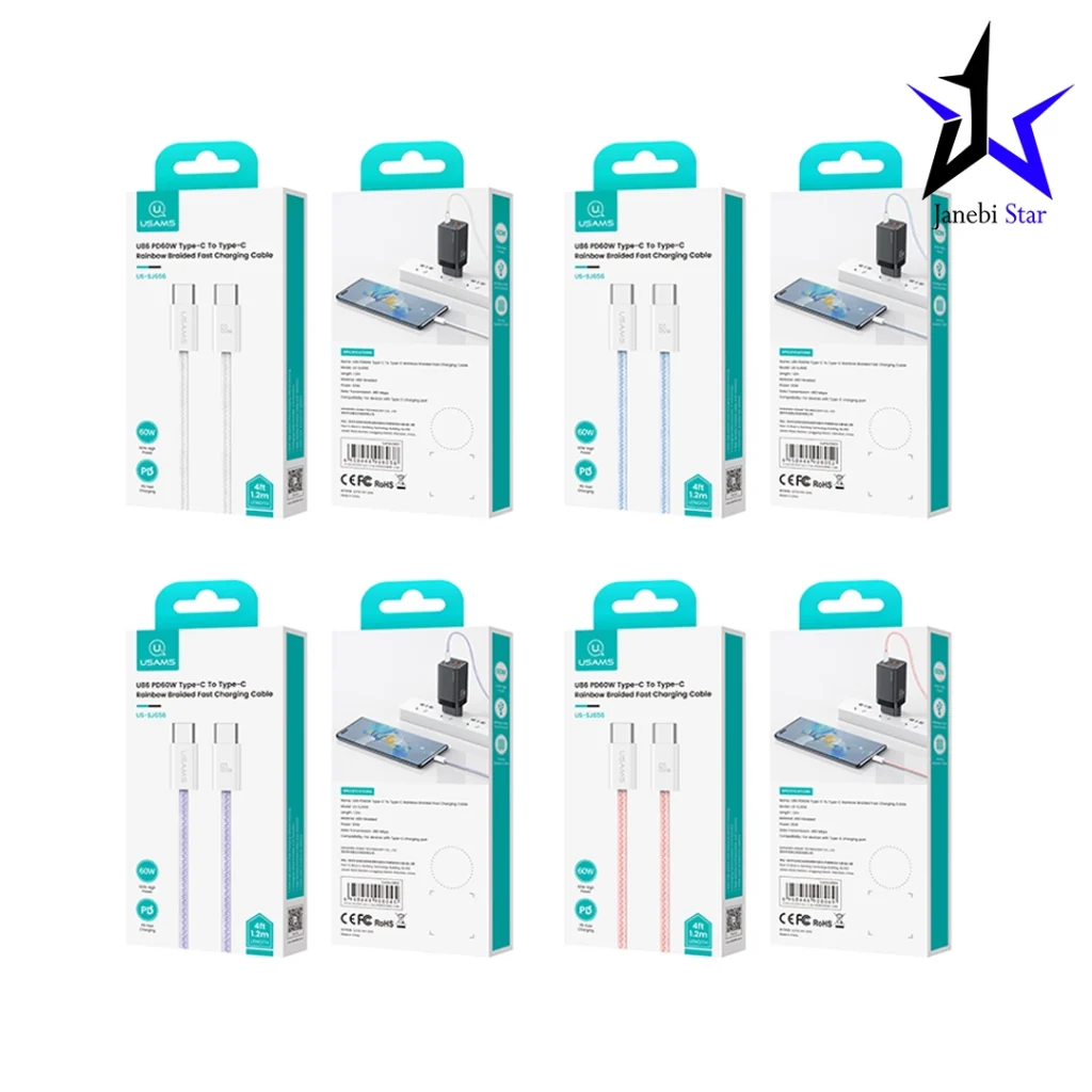 کابل شارژ دوسر تایپ سی Usams SJ656 60W