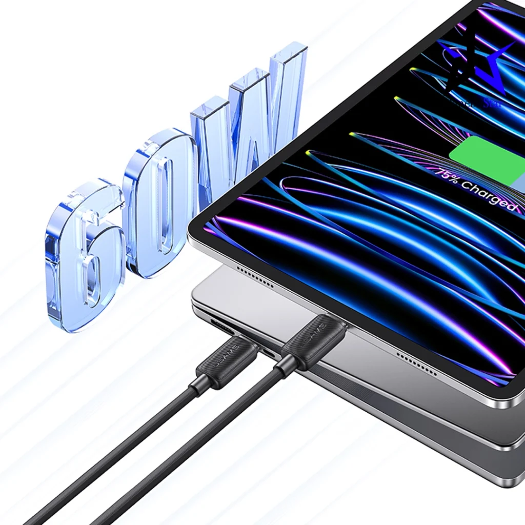 کابل شارژ USB-C to USB-C یوسمز مدل US-SJ691 با طول 1 متر توان 60 وات