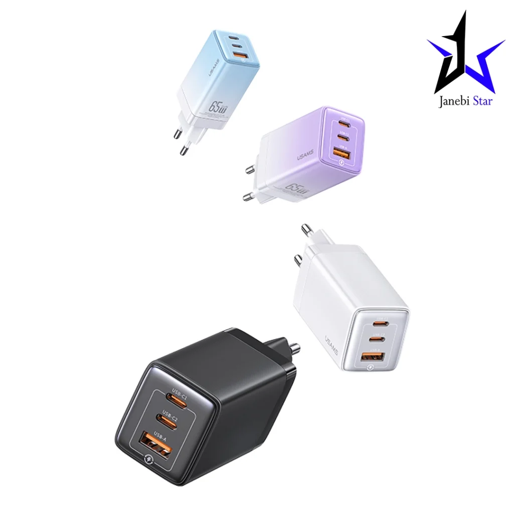 شارژر دیواری یوسمز مدل US-CC180 ظرفیت ۶۵ وات سه پورت