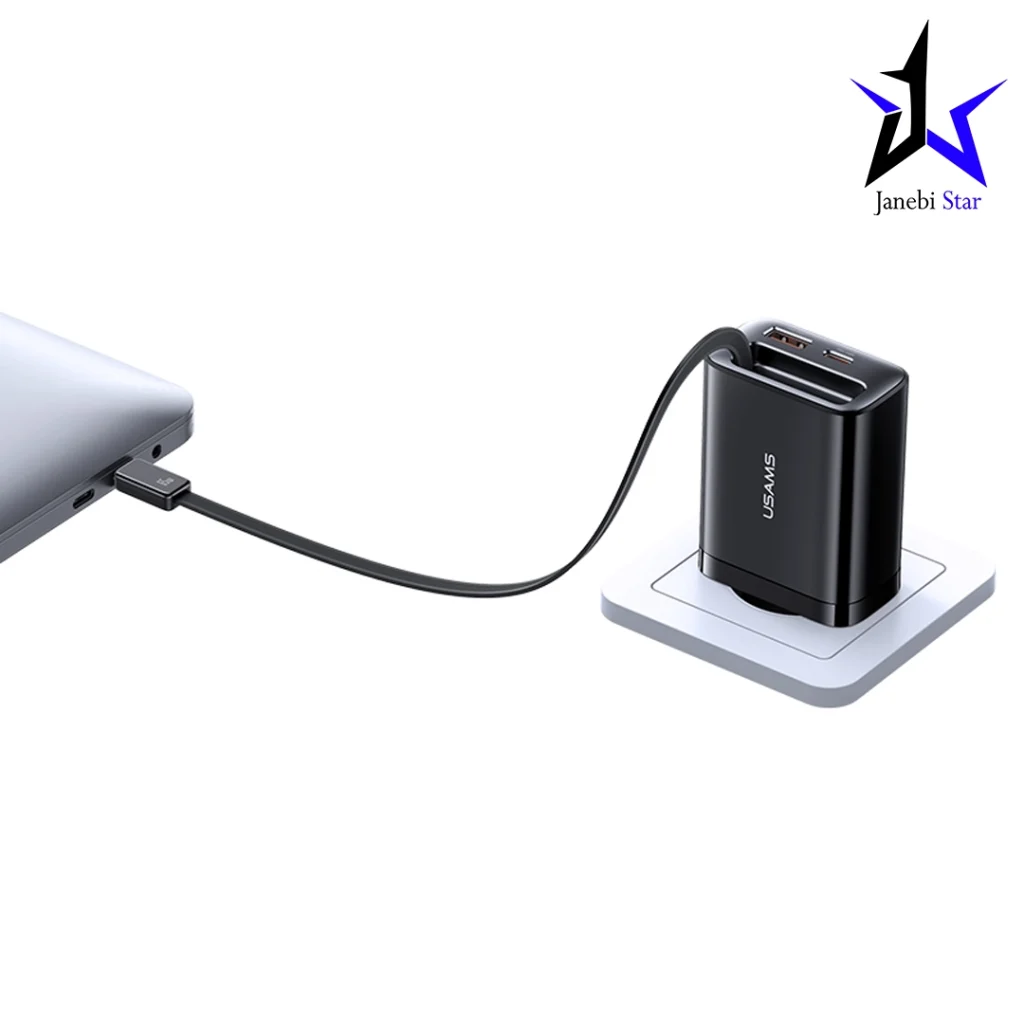 شارژر دیواری 65 وات تایپ سی و یواس بی یوسمز با کابل تایپ‌سی جمع‌شونده CC299